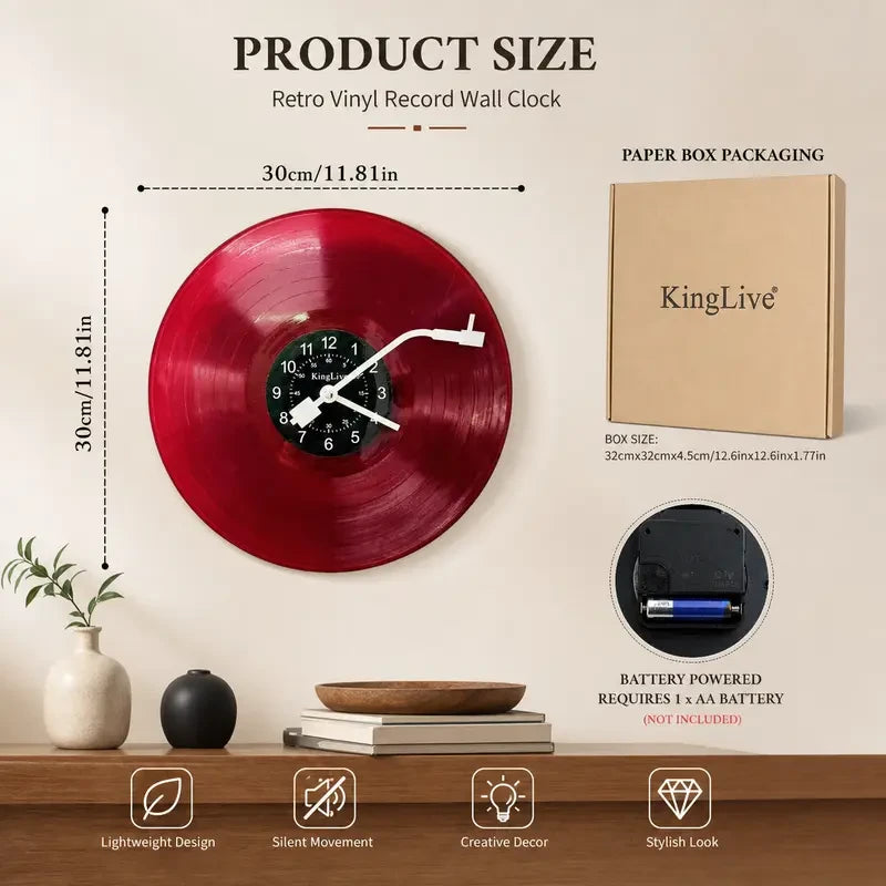 Red Vinyl Record Wall Clock