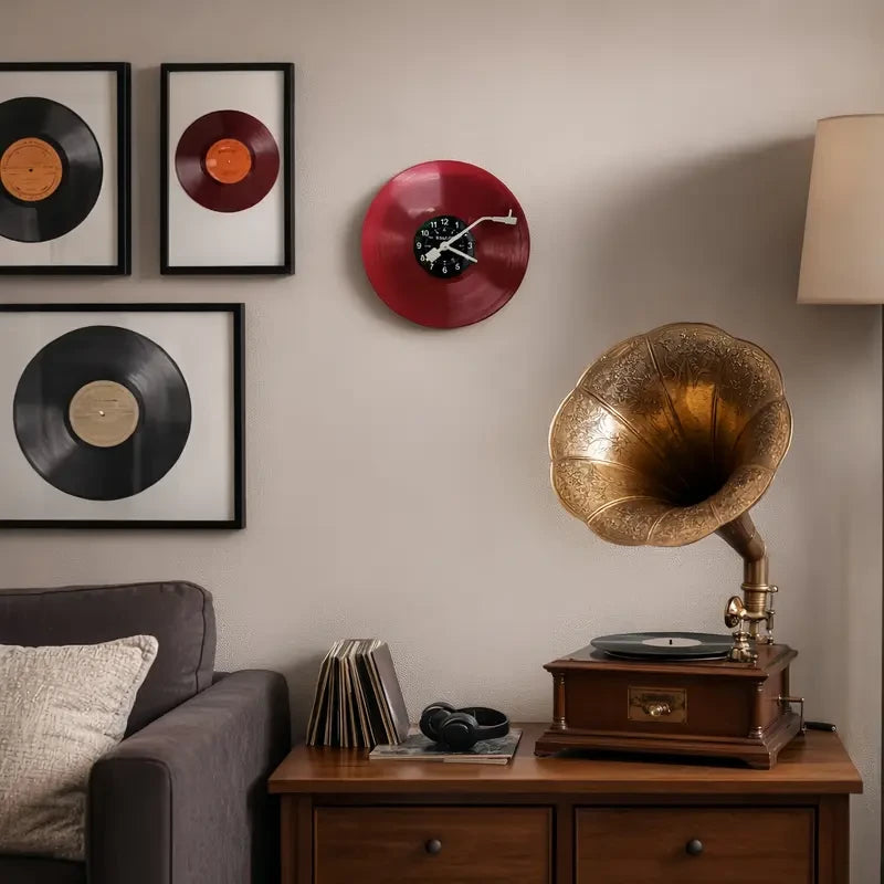 Red Vinyl Record Wall Clock