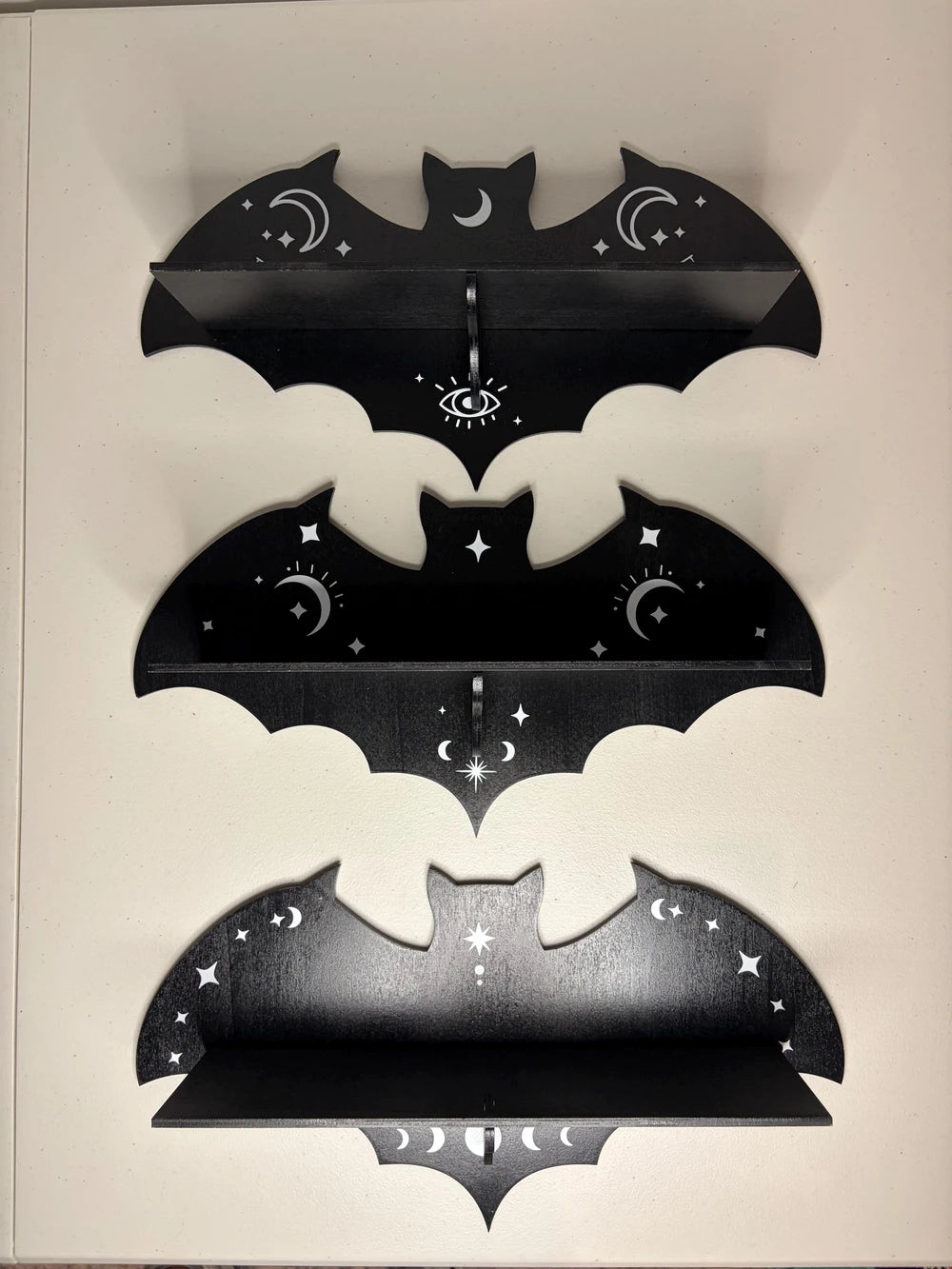 Set of 3 Gothic Bat Crystal Shelves