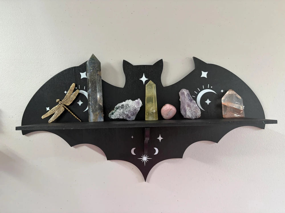 Set of 3 Gothic Bat Crystal Shelves