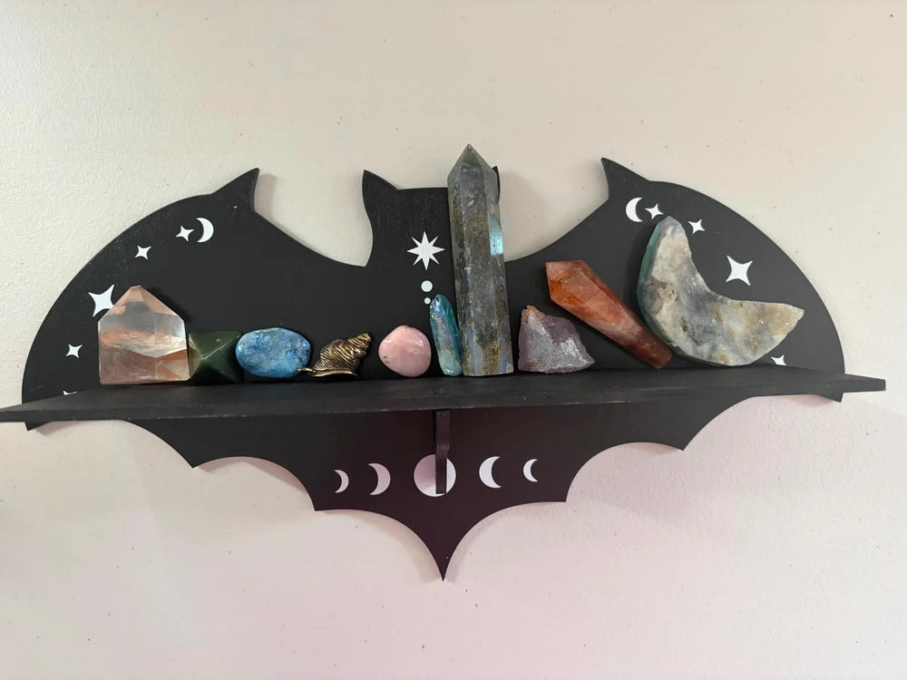 Set of 3 Gothic Bat Crystal Shelves