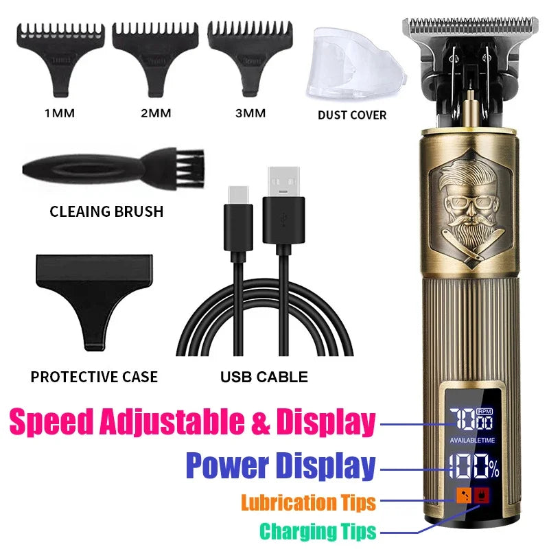 Cordless Hair Trimmer Vintage Hair Clipper USB Fast Charging Hair Cutting Machine Electric Shaver Barber Professional Barber