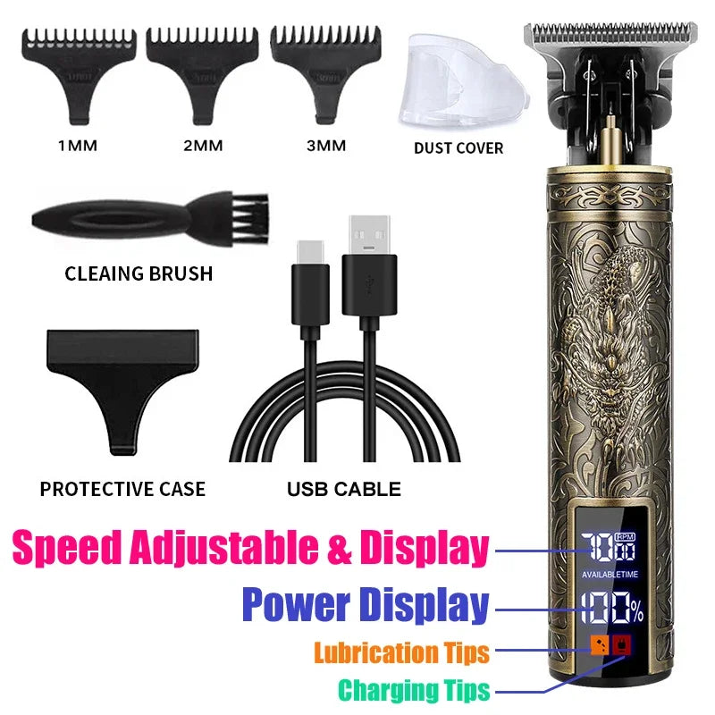 Cordless Hair Trimmer Vintage Hair Clipper USB Fast Charging Hair Cutting Machine Electric Shaver Barber Professional Barber